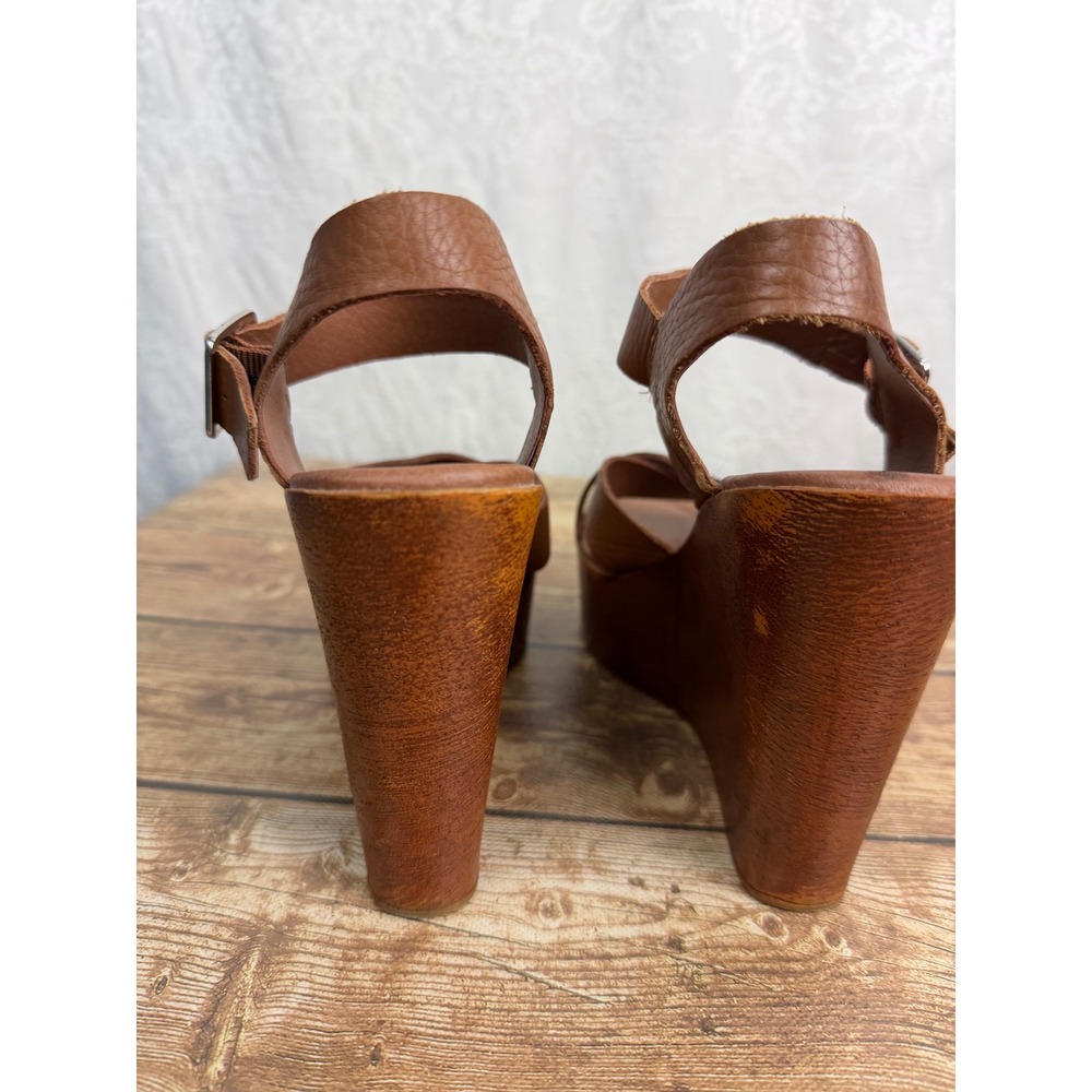 Steve Madden Womens 7 Brown Platform Wedge Sandals Faux Leather Y2K Boho Strappy - Picture 8 of 11